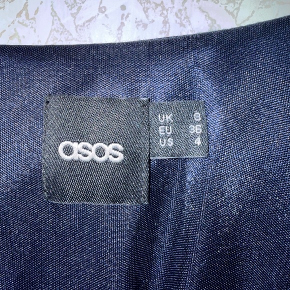 ASOS Navy Long Sheer Sleeve V-Neck Dress with Pearl-Embellished Shoulders, Flowy - Picture 5 of 8